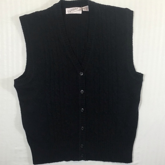 80s Vintage Options Womens Cable Knit Sweater Vest Size XL Sleeveless Button Up - Picture 2 of 16